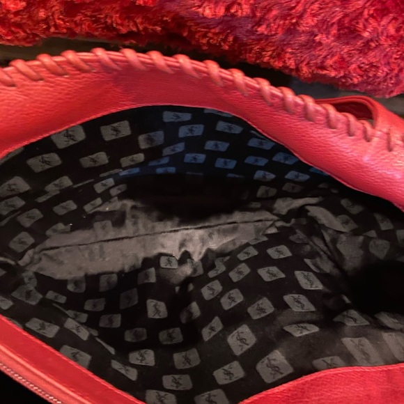 YSL Red Pebble Leather Tote Bag - Picture 15 of 16